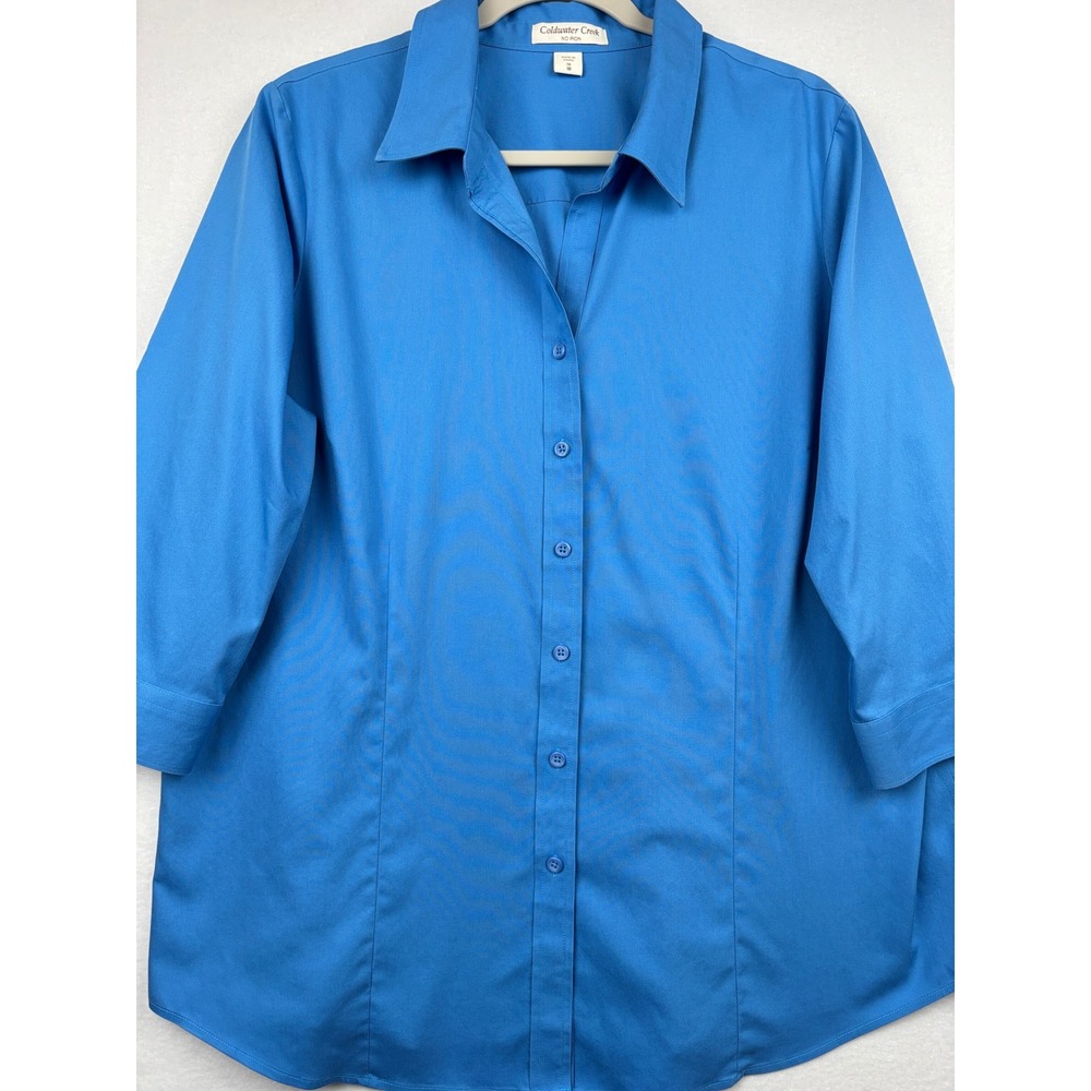 Coldwater Creek Womens 1X 18 No Iron Shirt Button Down Cotton 3/4 Sleeve